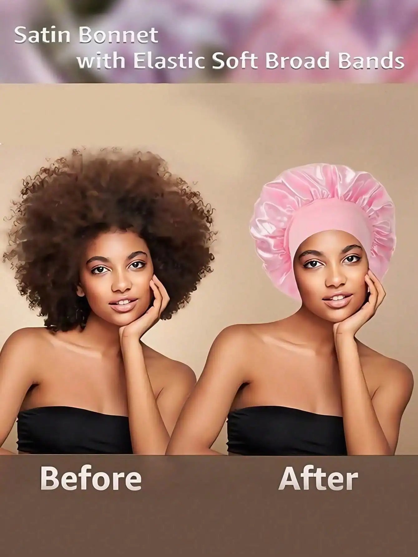 1pcs Silk Sleep Bonnet Set - Satin Hair Wrap For Curly/Natural Hair With Soft Elastic Band (Black & Gold), Gentle Night Cap For