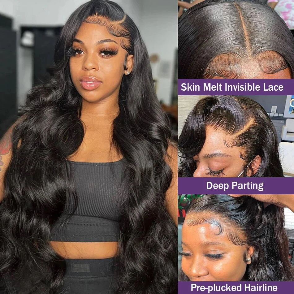Human Hair 30 Inch Hd Transparent Lace Frontal Preplucked Black Body Wave