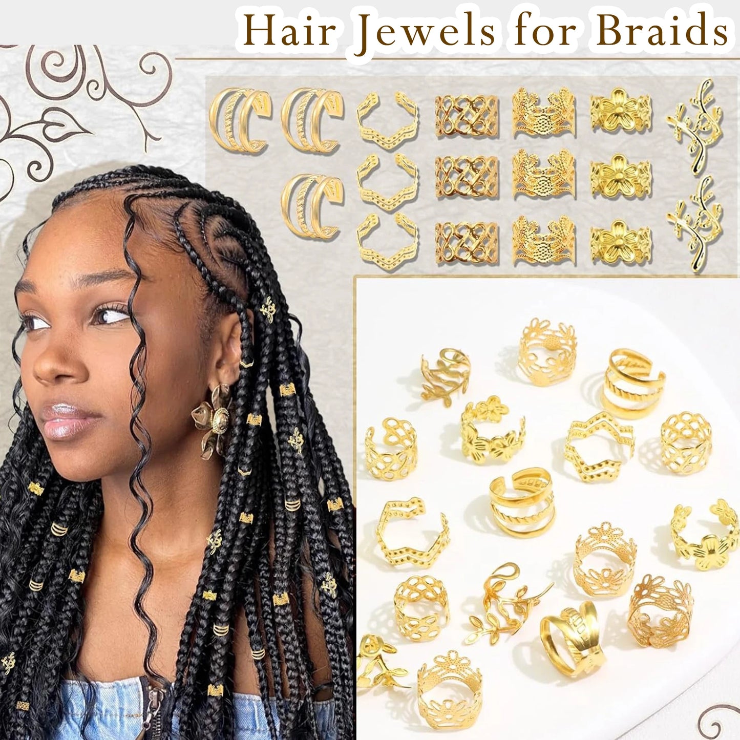 Jewelry for Braids Gold Clips