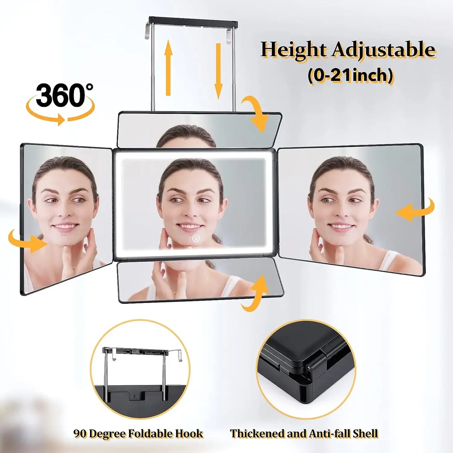 5 Way Mirror for Self Hair Cutting, 360 Mirror for Braiding, 5 Sided Barber Mirrors with Light, Makeup Mirror with Hooks