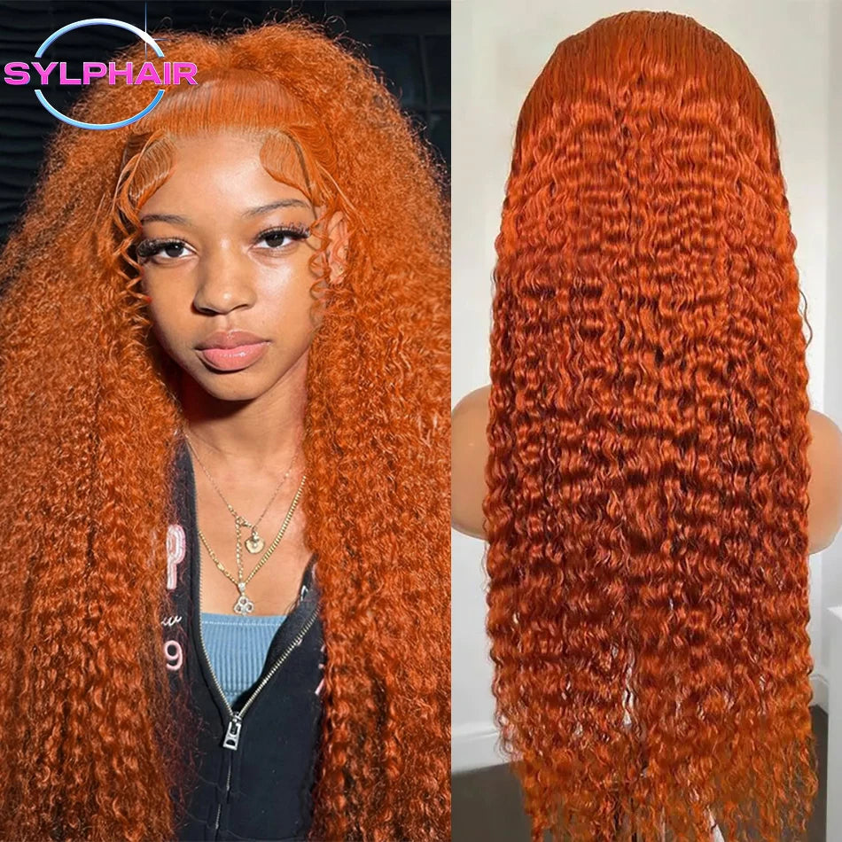 Orange Ginger Lace Front Wig Curly Human Hair