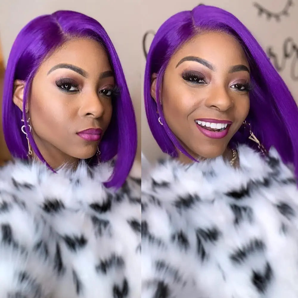 Purple Bob Wig Human Hair Preplucked 13X4 Frontal