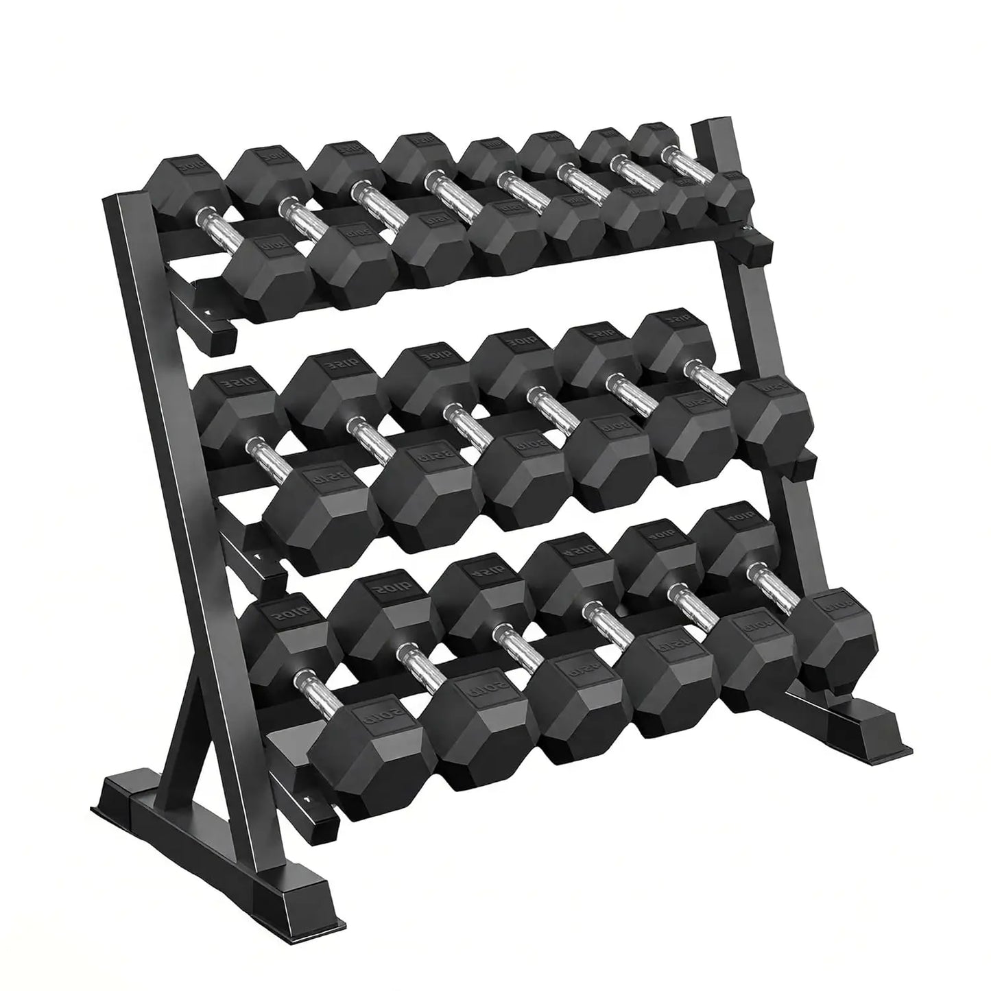 Rubber Hex Dumbbells with Rack 350/450/550 LBS