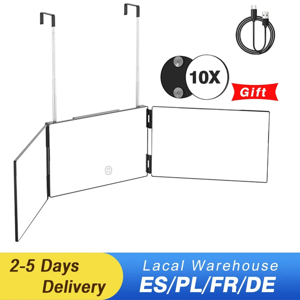 5 Way Mirror for Self Hair Cutting, 360 Mirror for Braiding, 5 Sided Barber Mirrors with Light, Makeup Mirror with Hooks
