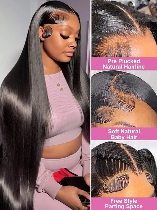 46 50 Inch HD Transparent Straight Frontal 200 Density Brazilian Human Hair