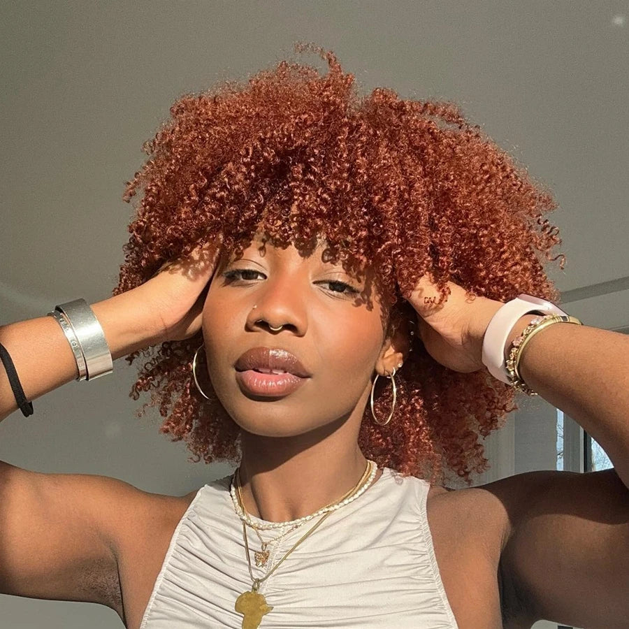 Orange Ginger curly human hair Kinky wig