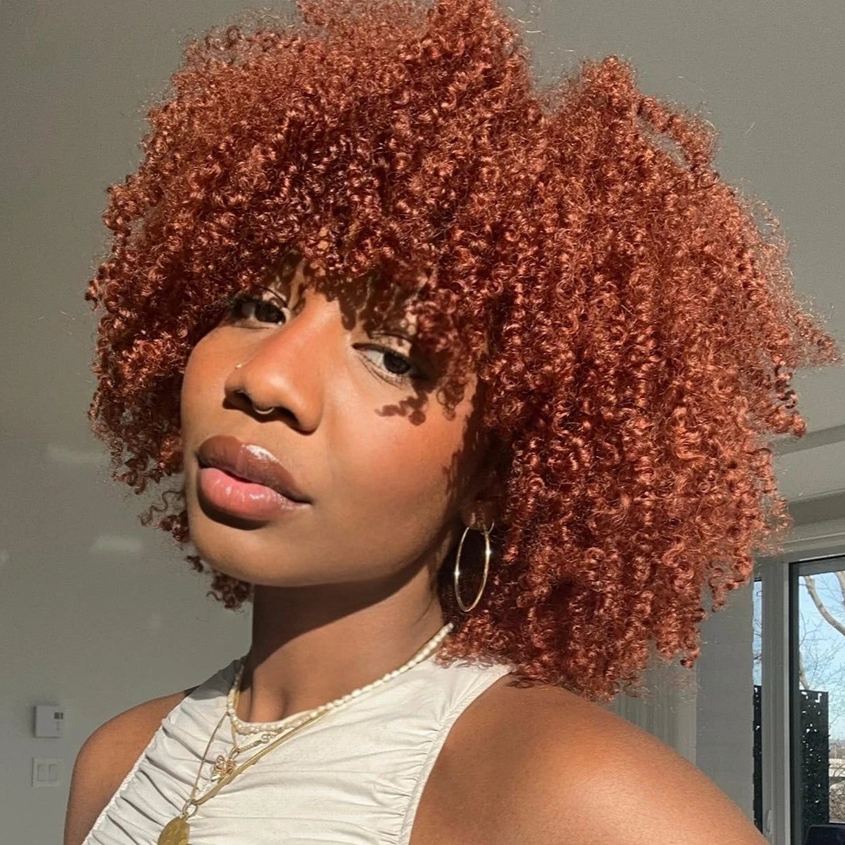 Orange Ginger curly human hair Kinky wig