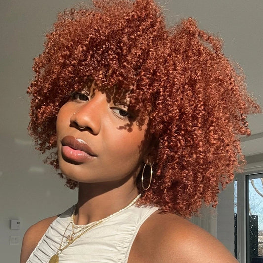 Orange Ginger curly human hair Kinky wig