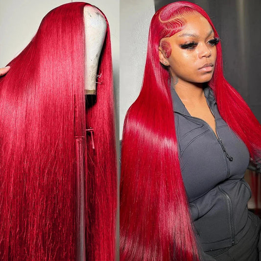 30 40 Inch Red HD Lace Frontal Human Hair
