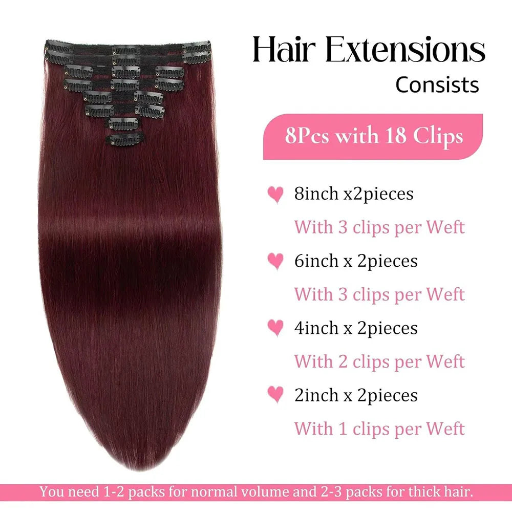 Burgundy  Straight Clip-In