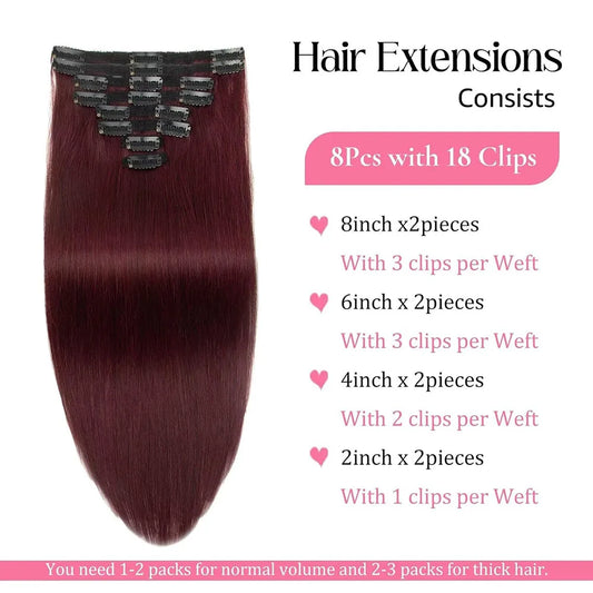 Burgundy  Straight Clip-In