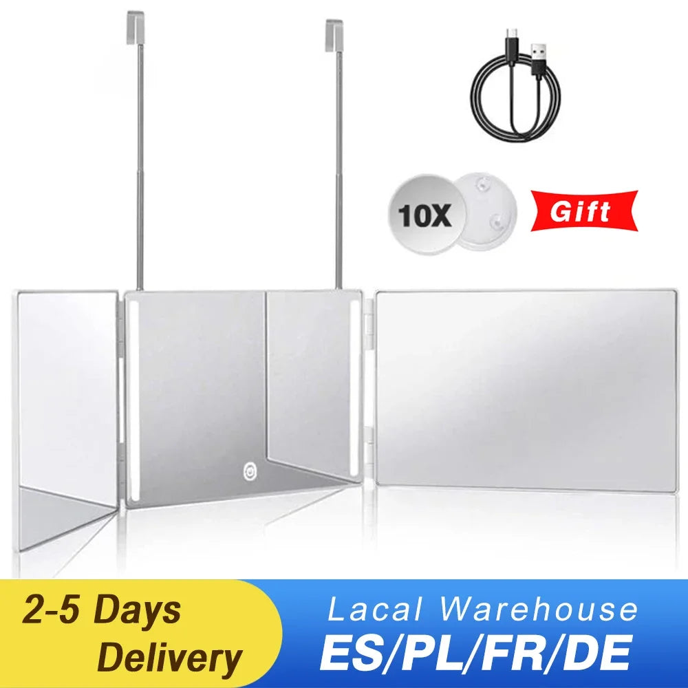 5 Way Mirror for Self Hair Cutting, 360 Mirror for Braiding, 5 Sided Barber Mirrors with Light, Makeup Mirror with Hooks