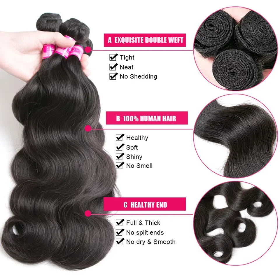 Body Wave Human Hair Bundles Jet Black