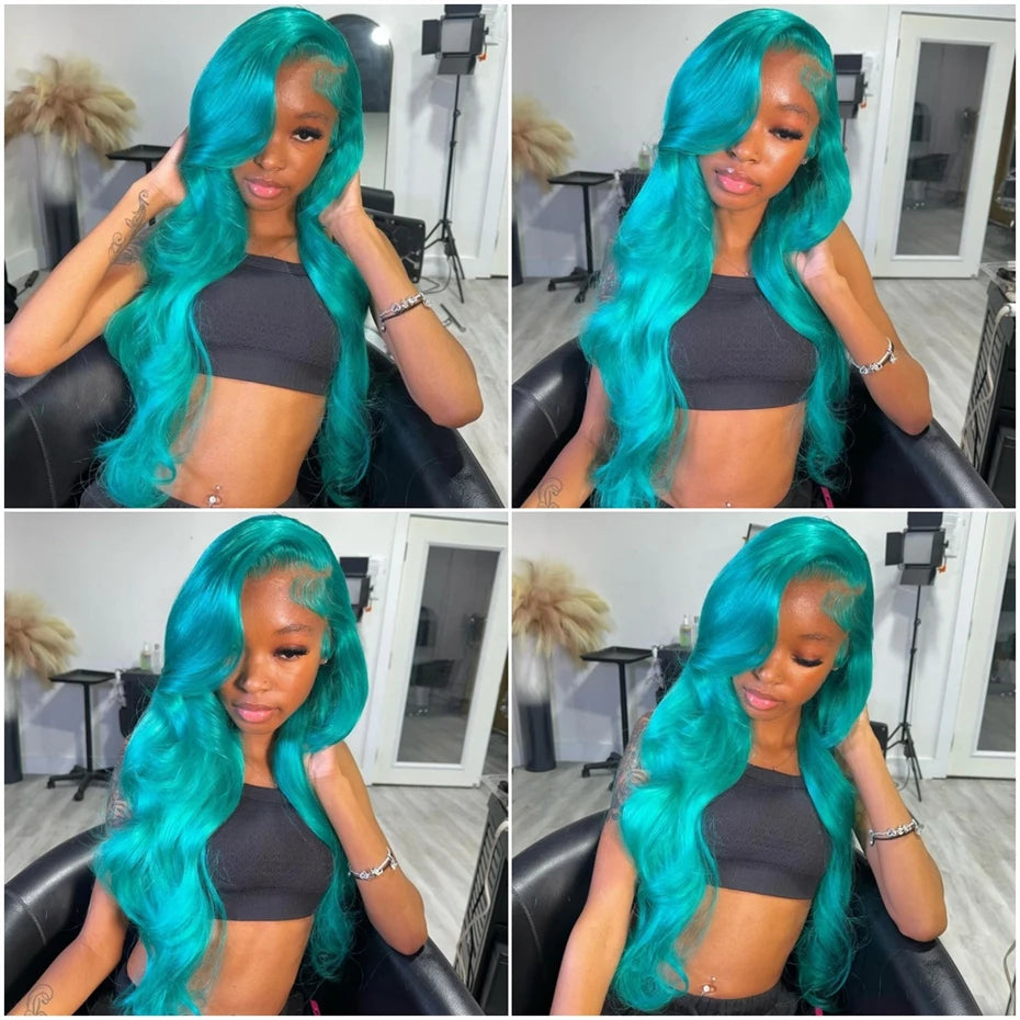Teal Ocean Blue Lace Front Wig Human