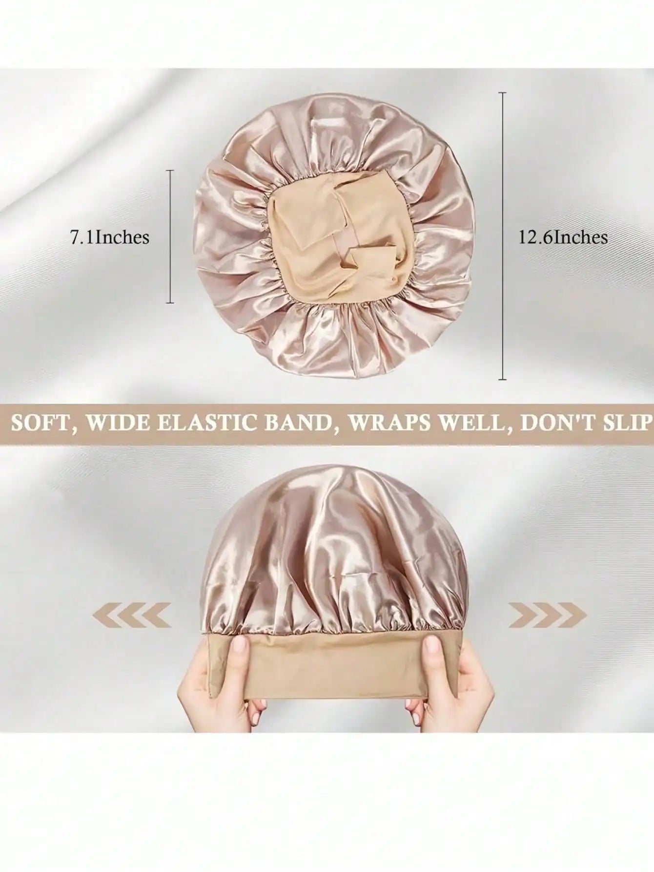 1pcs Silk Sleep Bonnet Set - Satin Hair Wrap For Curly/Natural Hair With Soft Elastic Band (Black & Gold), Gentle Night Cap For