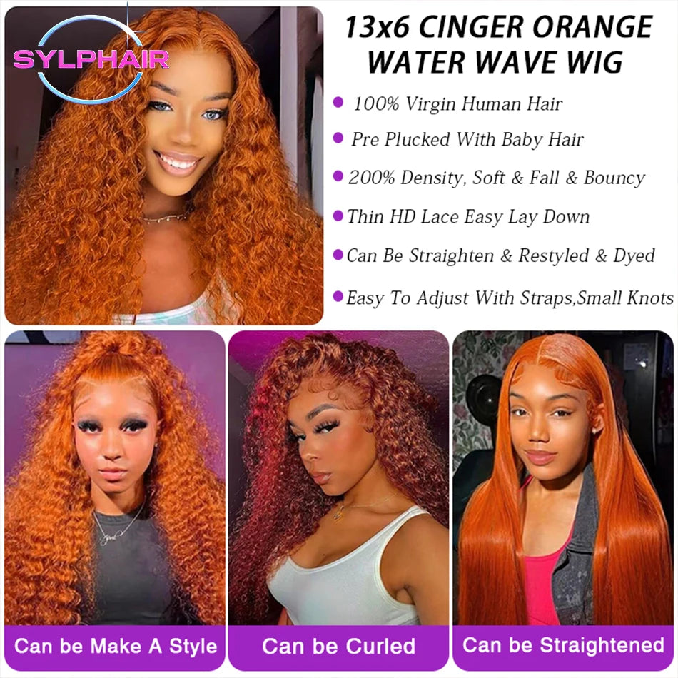 Orange Ginger Lace Front Wig Curly Human Hair