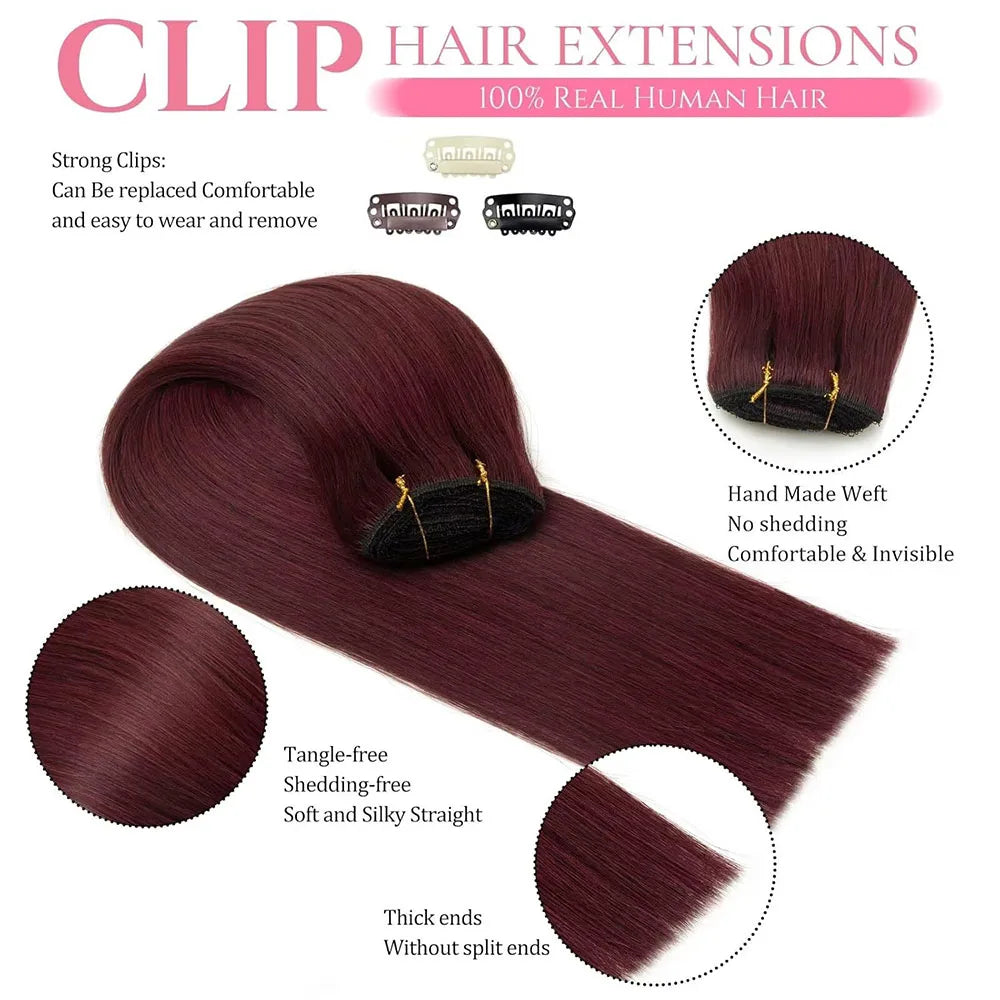 Burgundy  Straight Clip-In
