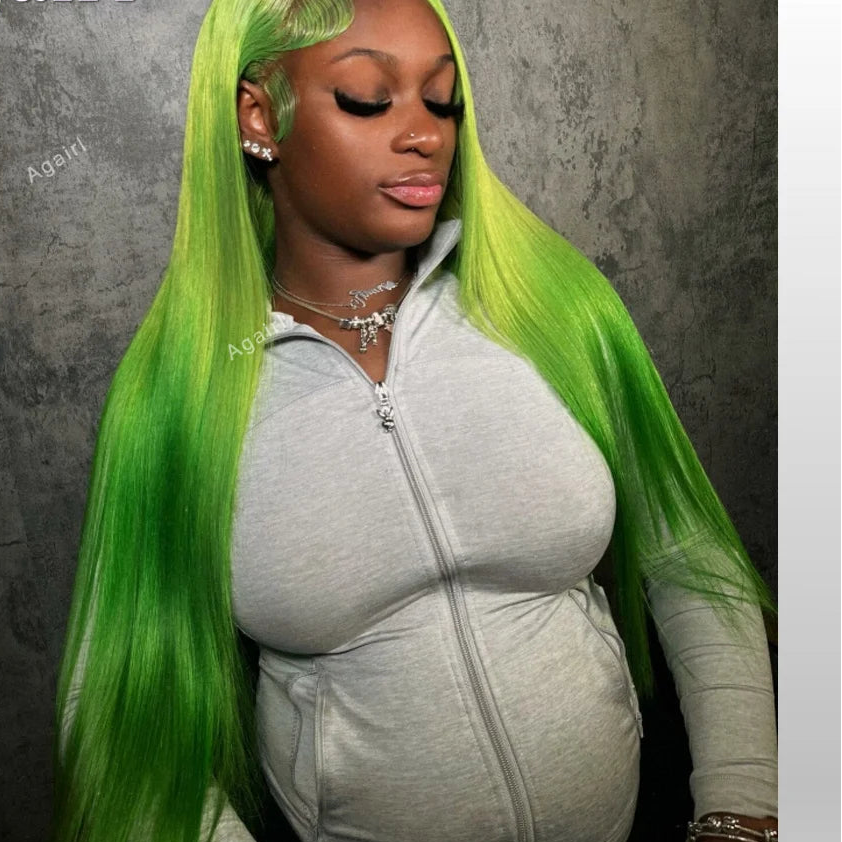 Light Green Human Hair Bone Straight