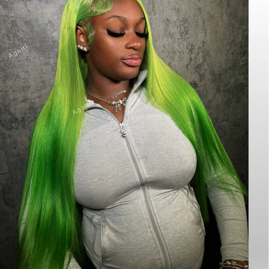 Light Green Human Hair Bone Straight