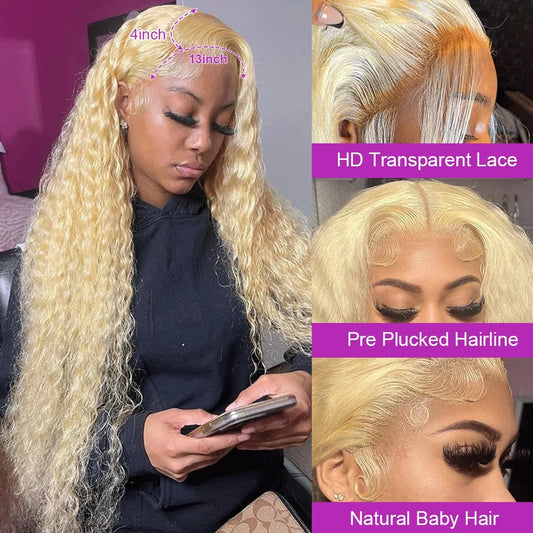 613 Blonde Deep Wave Frontal  30 Inch Human Hair