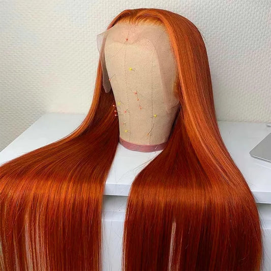 250% Ginger Orange 13x4Wigs Human Hair Bone Straight