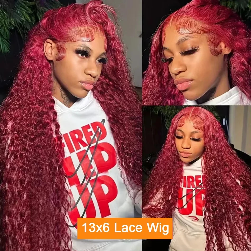 Burgundy 13x6 Hd Lace Frontal Human Hair Wig Deep Wave