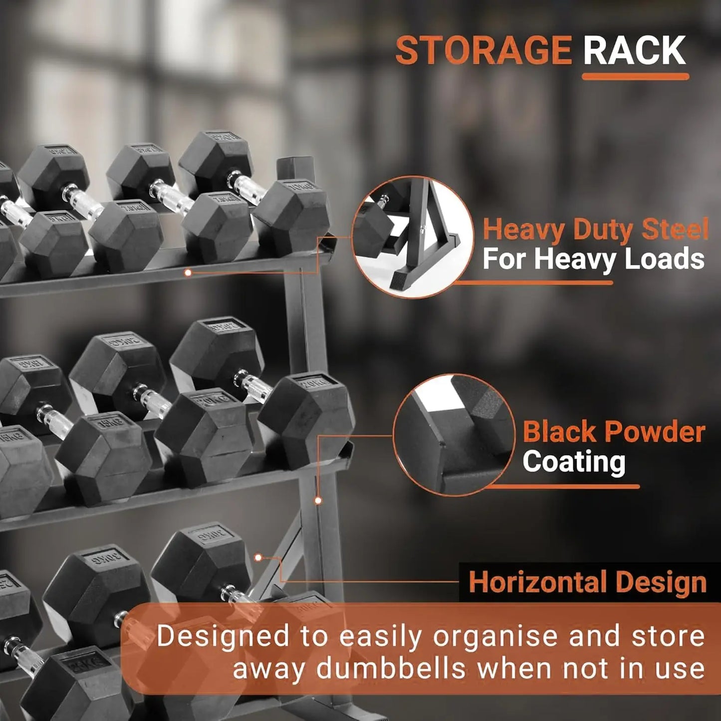 Rubber Hex Dumbbells with Rack 350/450/550 LBS