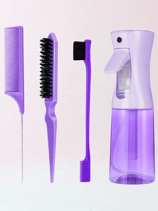 4Pcs Slick Back Hair Brush Set with Spray Bottle, Edge Brush, Rat Tail Comb & Teasing Brush, Hair Styling Tools for Smoothing Ba