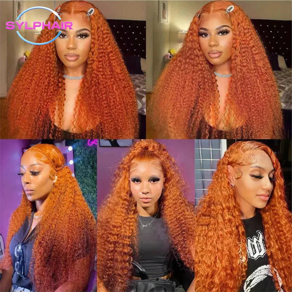 Orange Ginger Lace Front Wig Curly Human Hair