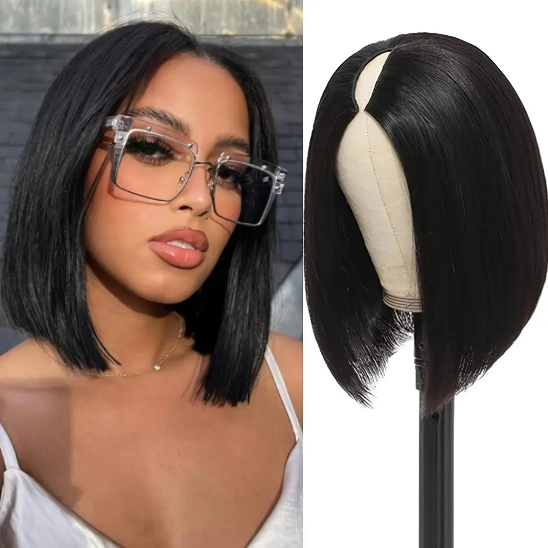 Bone Straight Short Bob V Part Wigs